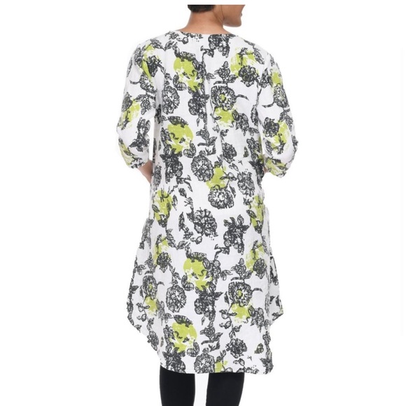 Snapdragon & Twig 100% Linen Orbit Green Cream Black Floral Oversized Dress XS - Picture 2 of 16